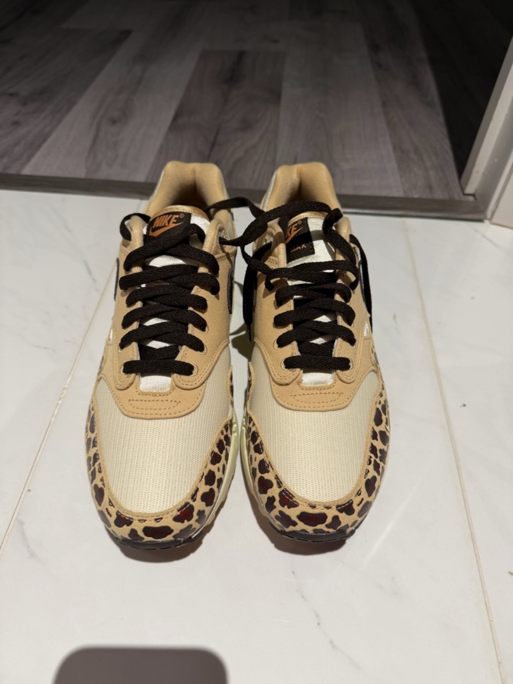 Nike Tan and Black Leopard Accent Sneakers